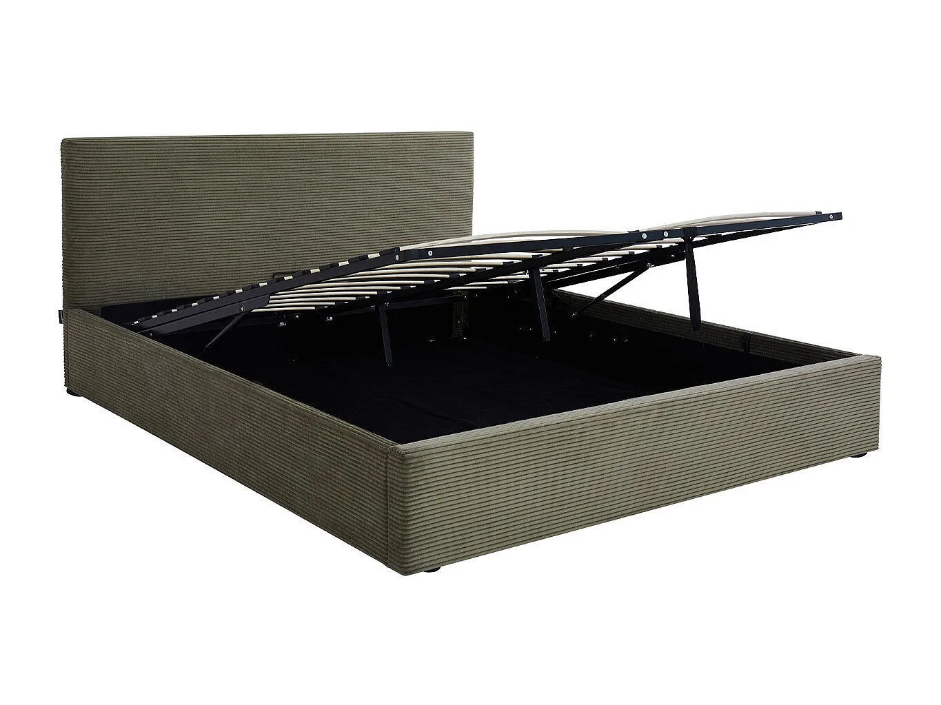 Lit coffre adulte 160x200 cm avec tête de lit matelassée en velours côtelé vert et sommier - Tina