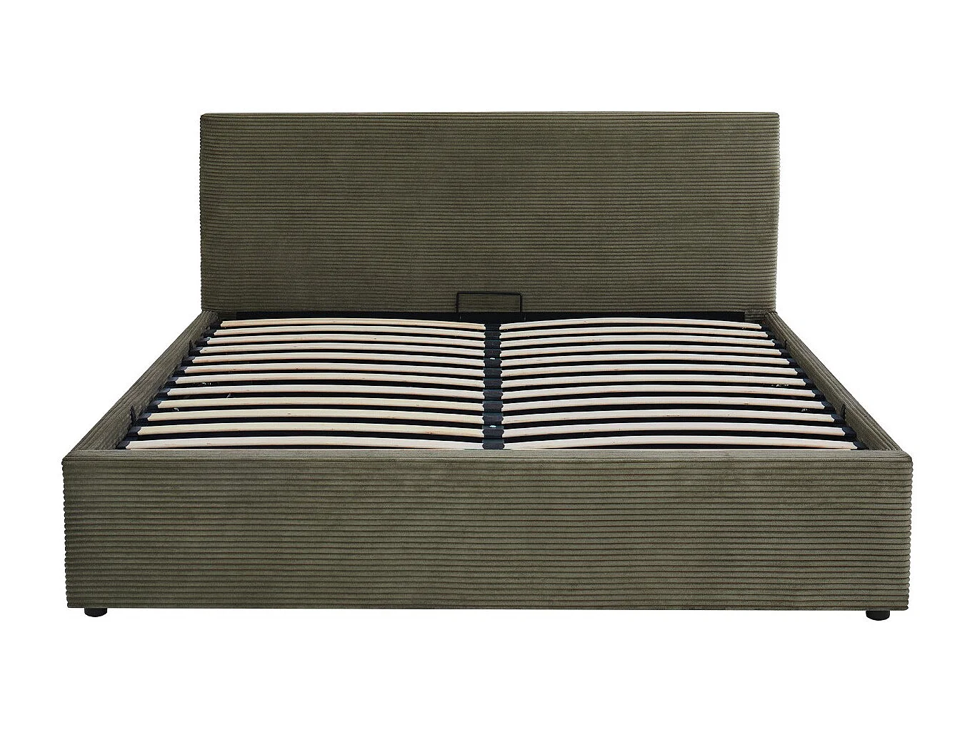 Lit coffre adulte 160x200 cm avec tête de lit matelassée en velours côtelé vert et sommier - Tina