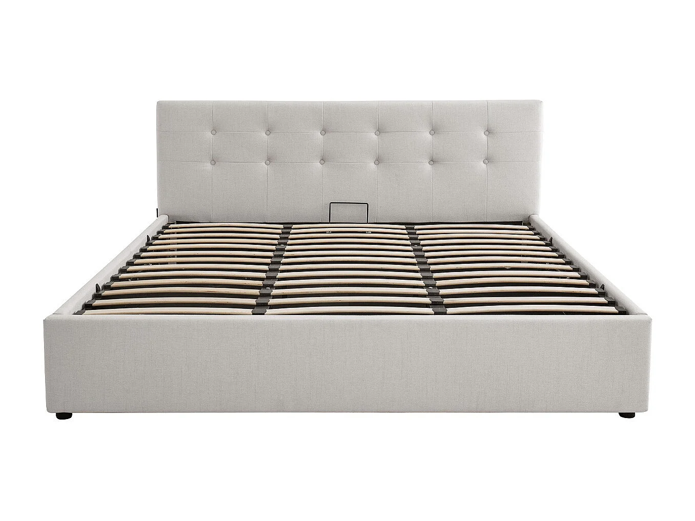 Lit coffre adulte 180x200 cm avec tête de lit matelassée en tissu beige et sommier - Tina