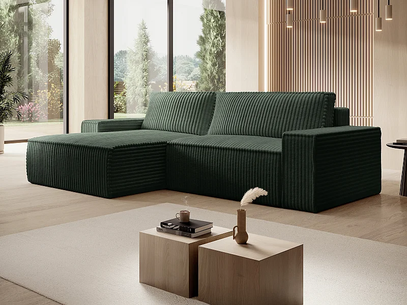 Divano letto dritto reversibile in velluto a coste larghe Verde abete - AMELIA