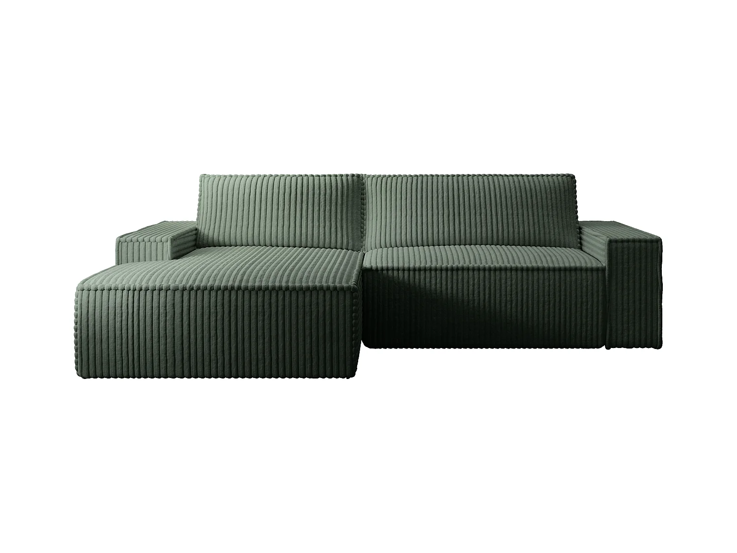 Ecksofa mit Schlaffunktion - Ecke links - grob gerippter Cord - Tannengrün - AMELIA