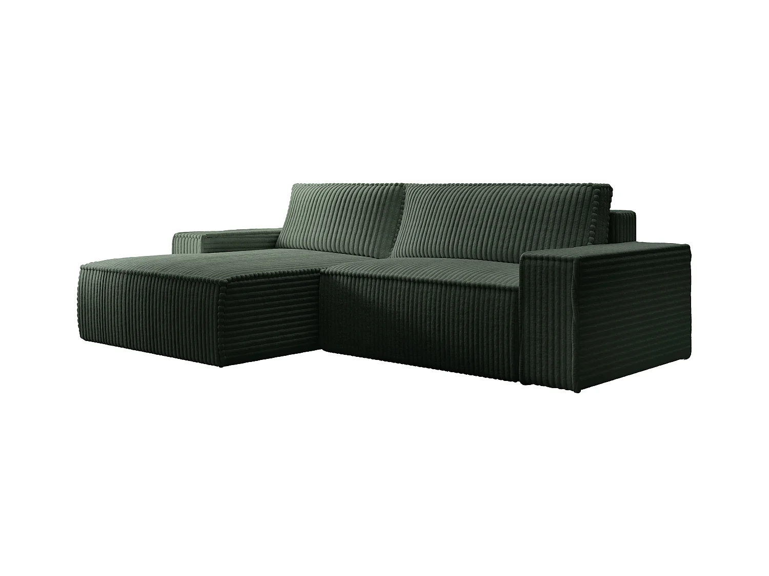 Ecksofa mit Schlaffunktion - Ecke links - grob gerippter Cord - Tannengrün - AMELIA