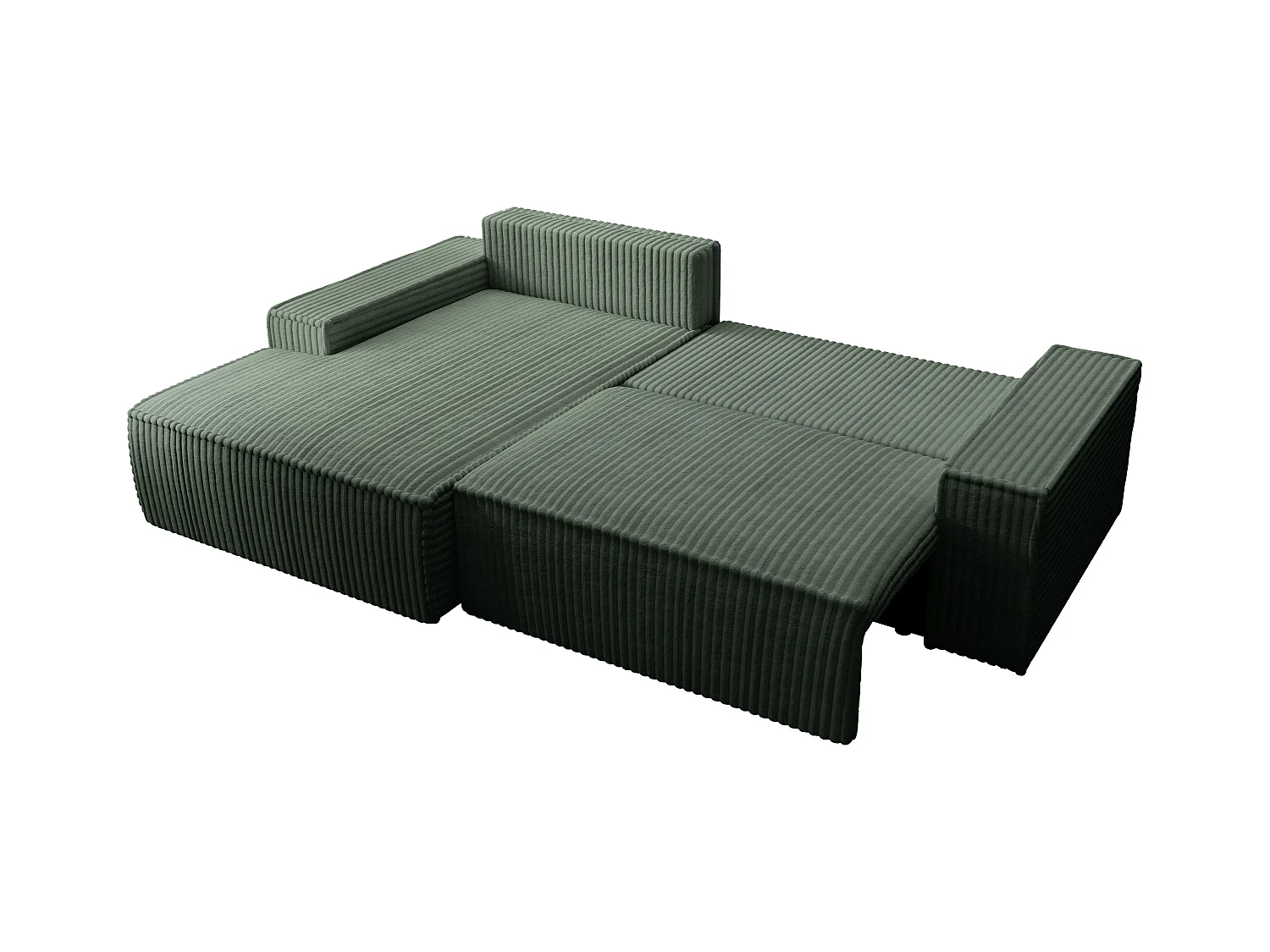 Ecksofa mit Schlaffunktion - Ecke links - grob gerippter Cord - Tannengrün - AMELIA