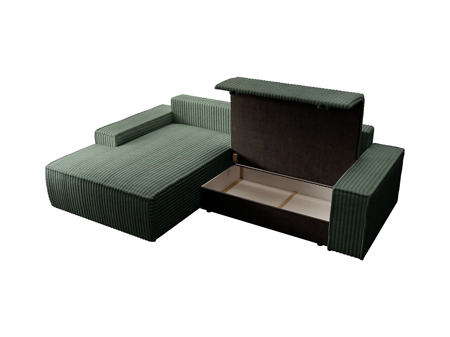 Ecksofa mit Schlaffunktion - Ecke links - grob gerippter Cord - Tannengrün - AMELIA