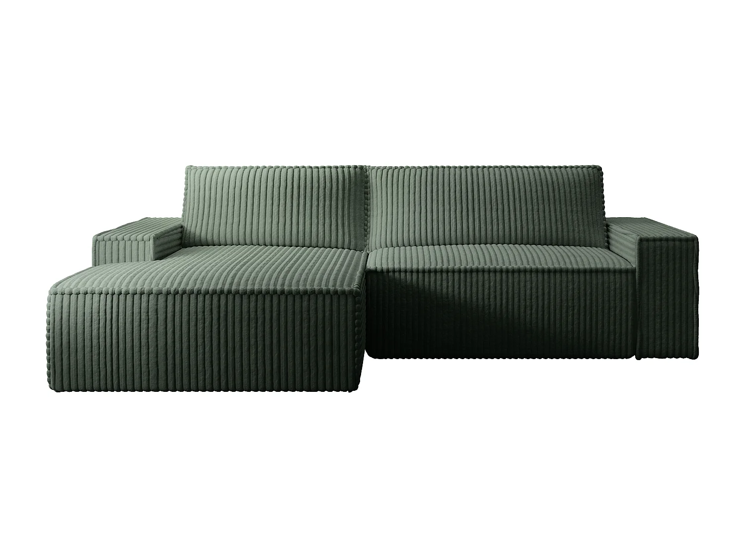 Canapé d'angle gauche convertible en velours côtelé grosses côtes vert sapin AMELIA