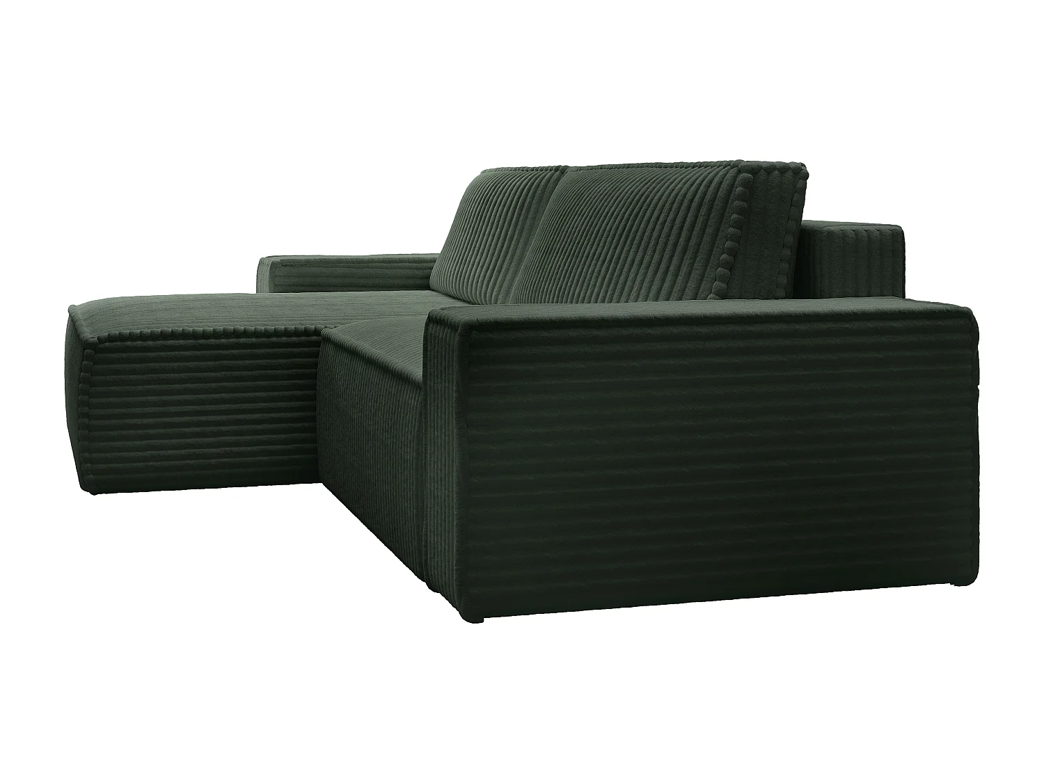 Canapé d'angle gauche convertible en velours côtelé grosses côtes vert sapin AMELIA