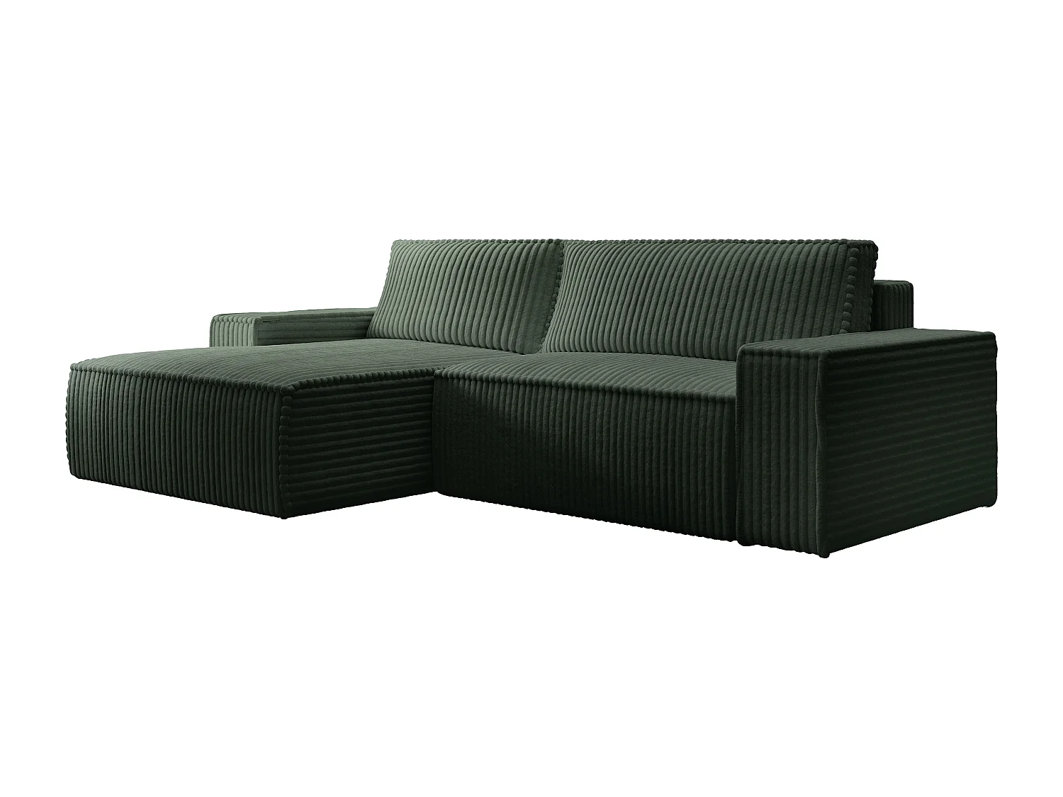 Canapé d'angle gauche convertible en velours côtelé grosses côtes vert sapin AMELIA