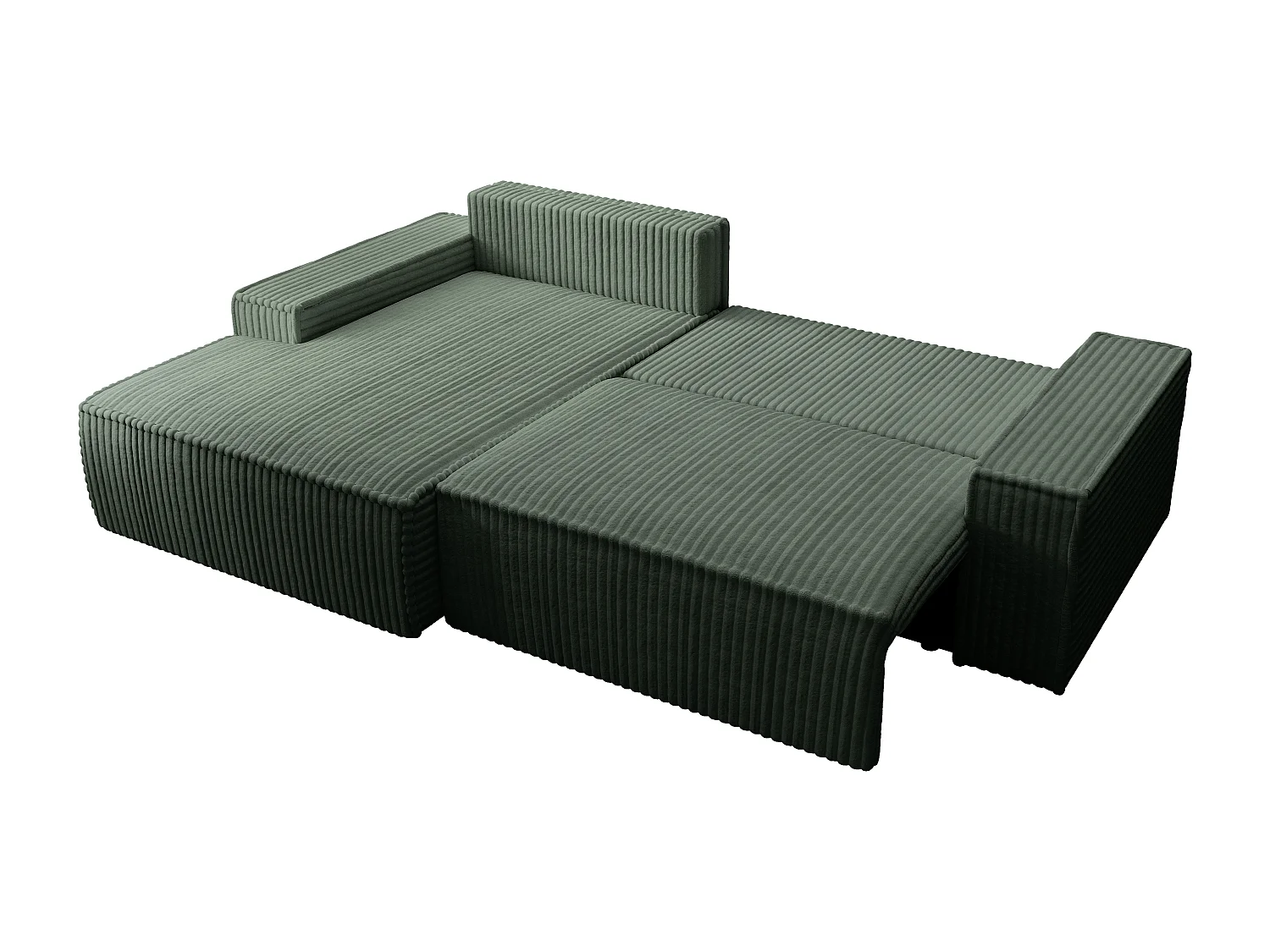 Canapé d'angle gauche convertible en velours côtelé grosses côtes vert sapin AMELIA