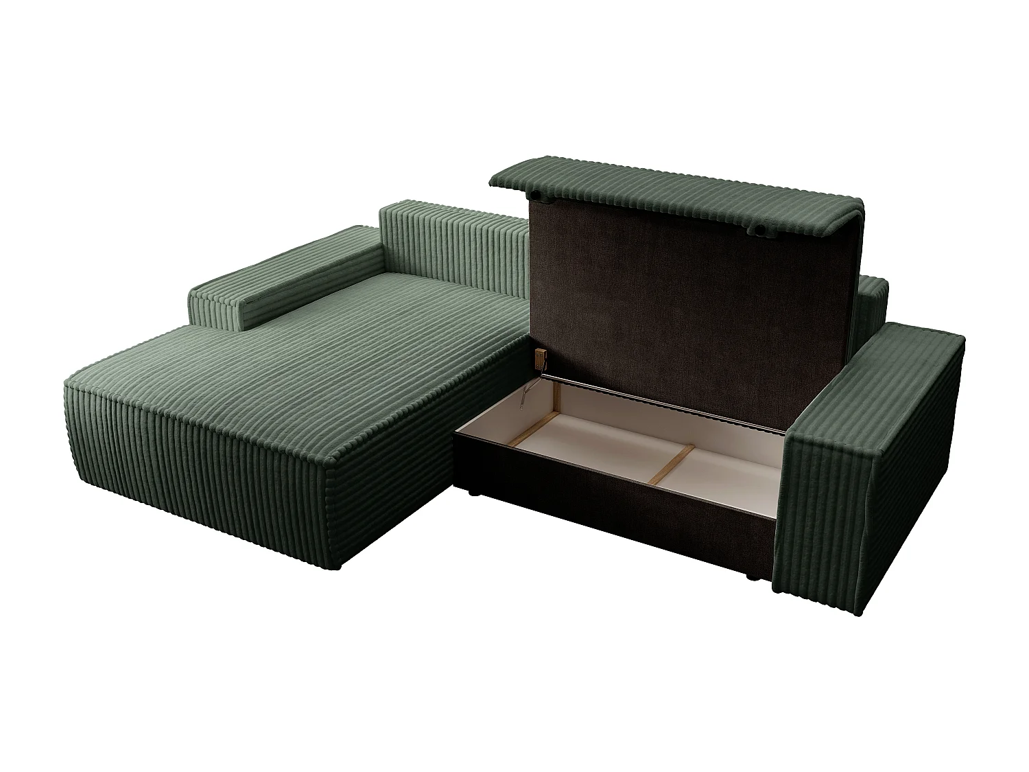 Canapé d'angle gauche convertible en velours côtelé grosses côtes vert sapin AMELIA