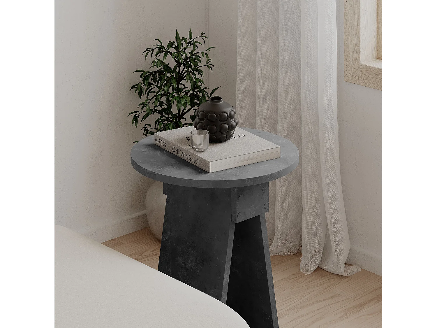 Decortie Gris Rétro 42x42x50cm Table d&#039;appoint, panneau de particules, table basse, Chen