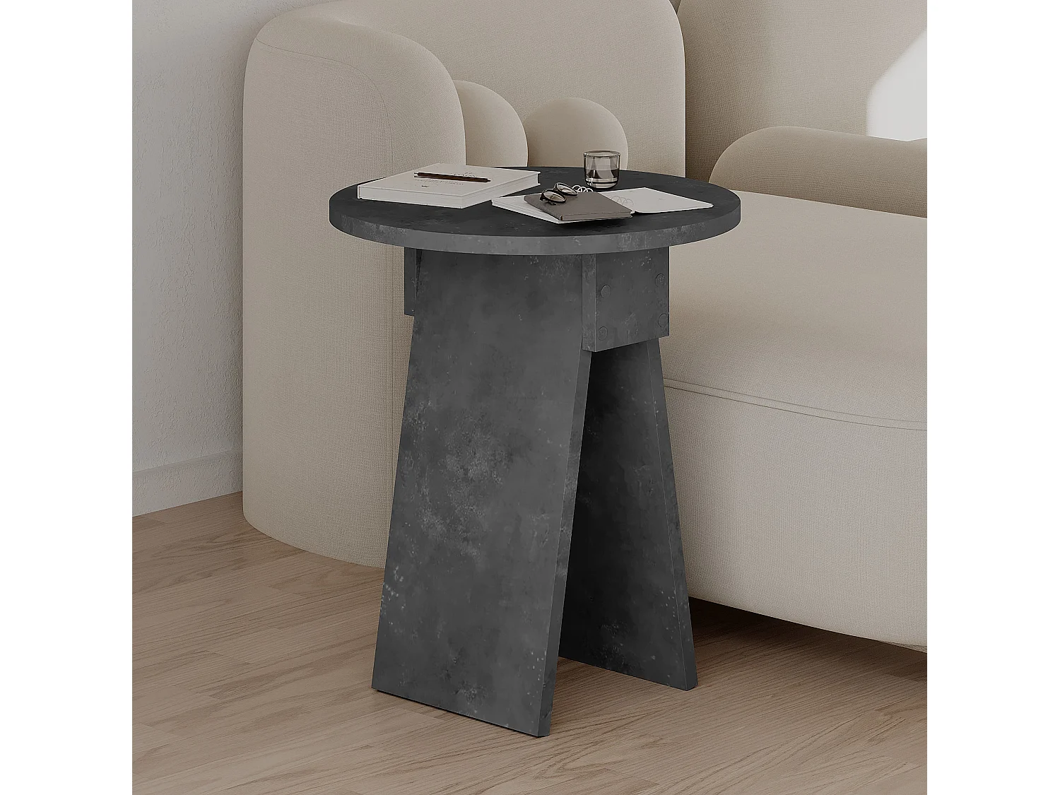 Decortie Gris Rétro 42x42x50cm Table d&#039;appoint, panneau de particules, table basse, Chen