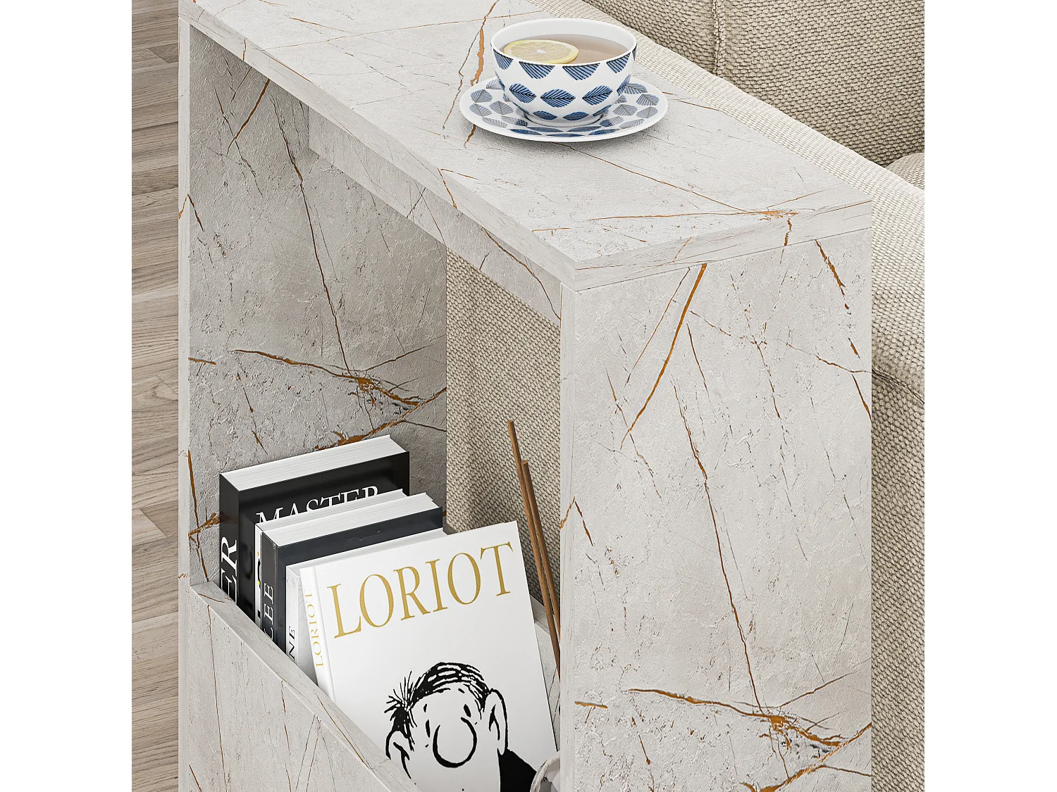 Decortie Effet Marbre Doré 20x55x60cm Table d'appoint avec étagère en aggloméré Table d'appoint rectangulaire Simpi