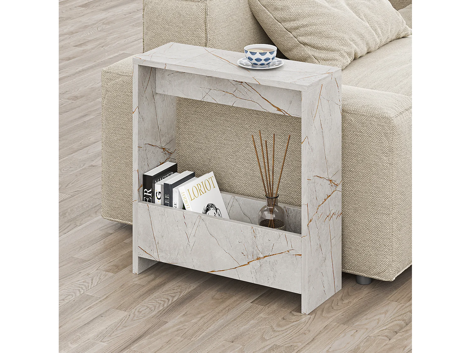 Decortie Effet Marbre Doré 20x55x60cm Table d'appoint avec étagère en aggloméré Table d'appoint rectangulaire Simpi