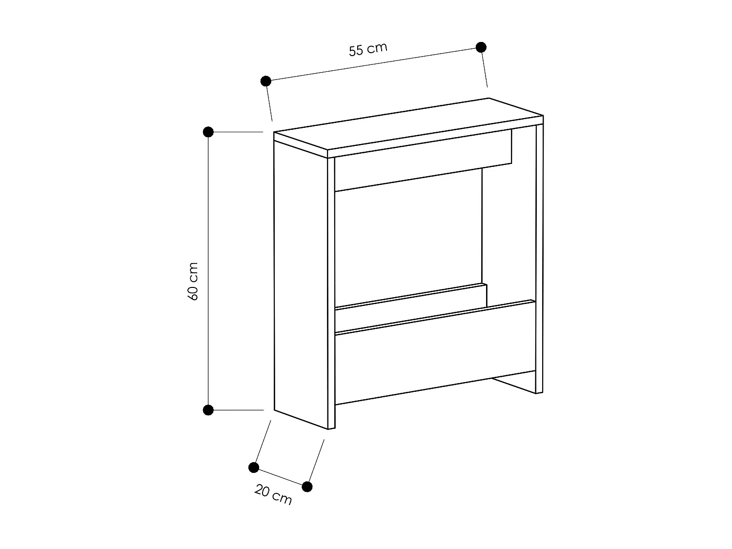 Decortie Effet Marbre Noir Brillant 20x55x60cm Table d'appoint avec étagère en aggloméré Table d'appoint rectangulaire Simpi