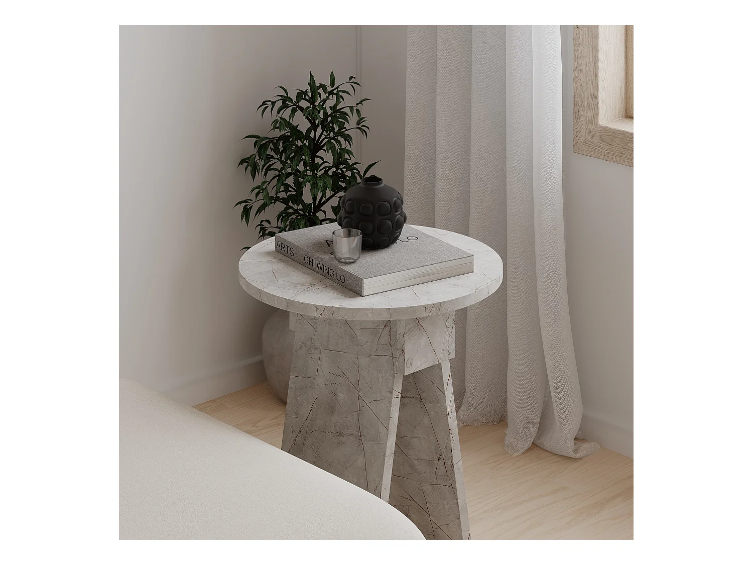 Decortie Goud Marmer Effect 42x42x50cm Bijzettafel Spaanplaat Salontafel Chen