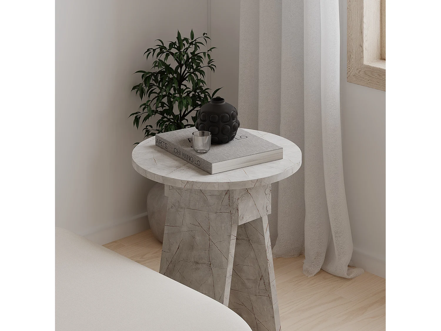 Decortie Effet Marbre Doré 42x42x50cm Table d'appoint, panneau de particules, table basse, Chen