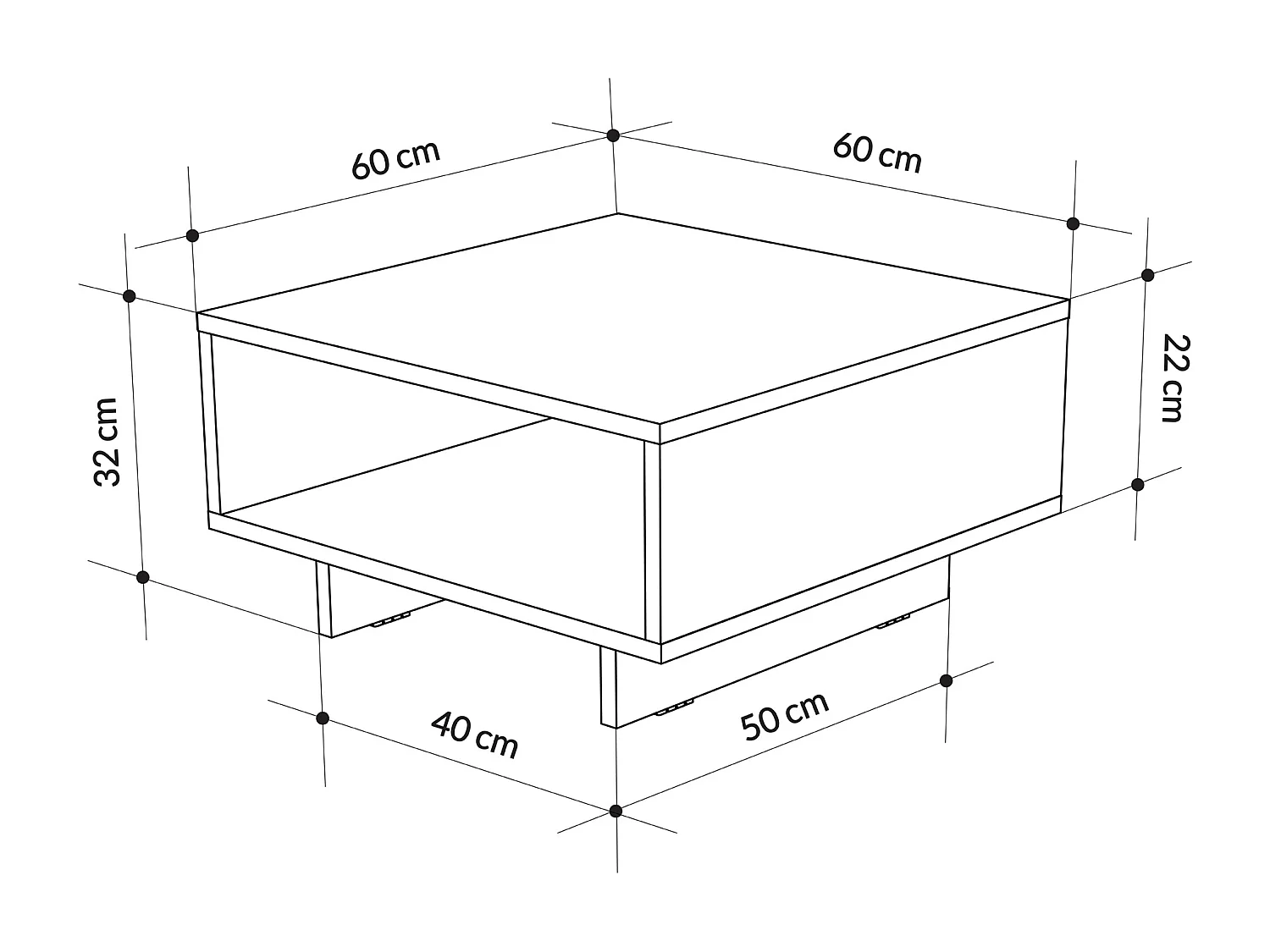 Decortie Blanc 60x60x32cm Table basse, panneau de particules Table centrale rectangulaire Rangement Hola