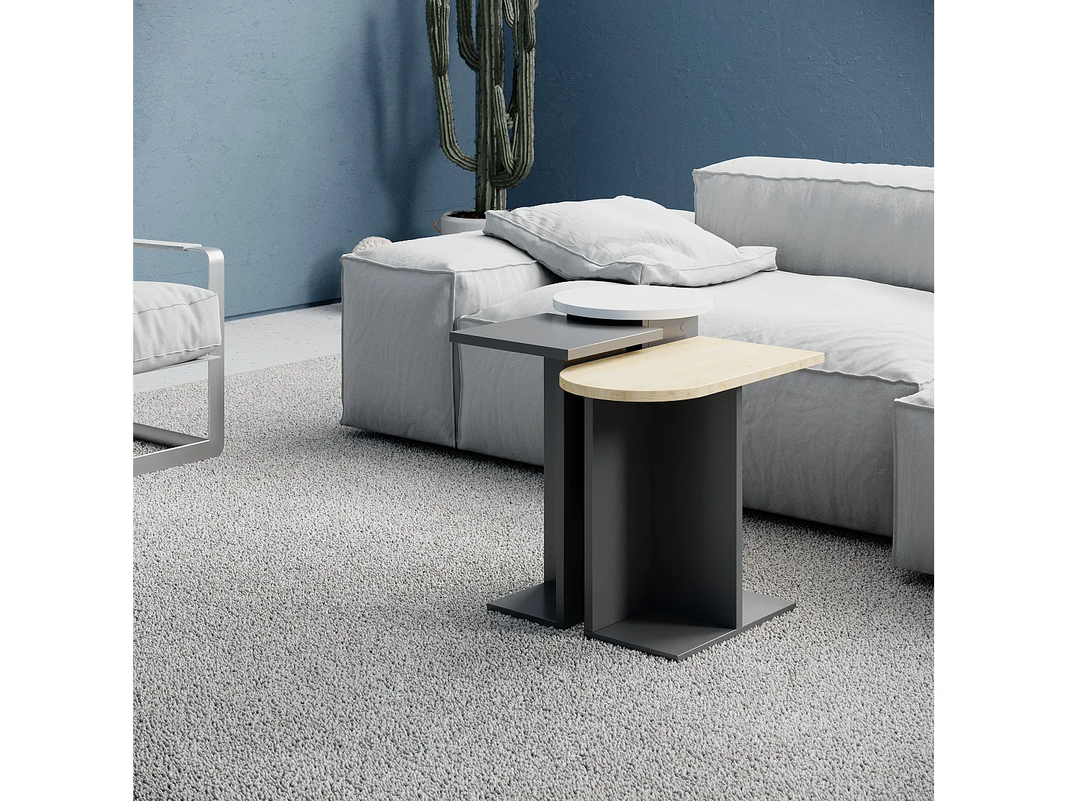 Beistelltisch MUND -Anthrazit-Eiche-Weiß - 50 x 27 x 46 cm