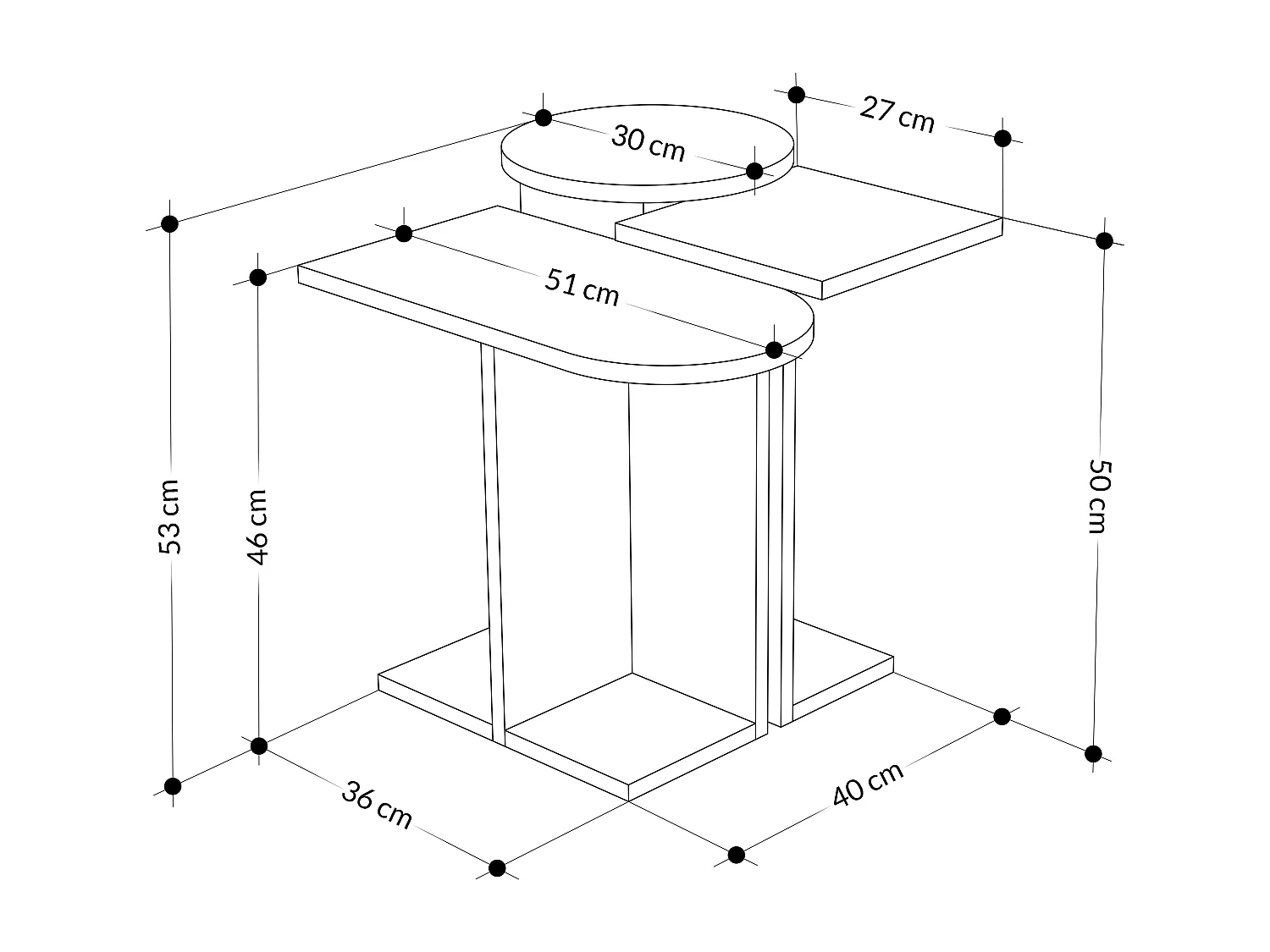Beistelltisch MUND -Anthrazit-Eiche-Weiß - 50 x 27 x 46 cm