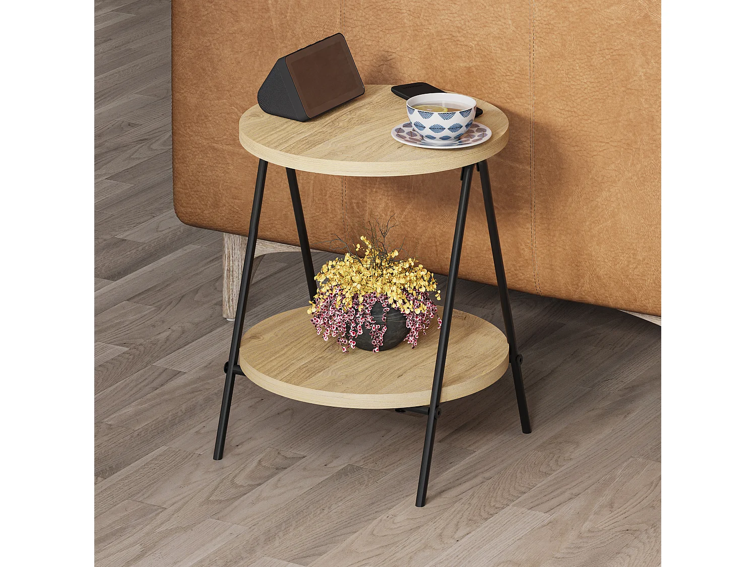 Decortie Chêne 35x35x42cm Table d'appoint Aggloméré, Métal Table basse Essel