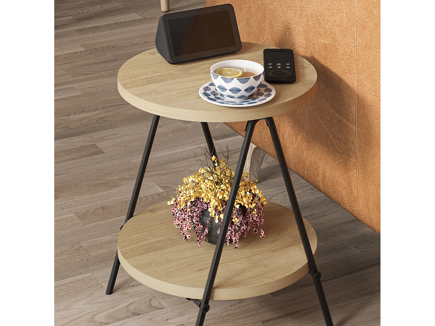 Decortie Chêne 35x35x42cm Table d'appoint Aggloméré, Métal Table basse Essel