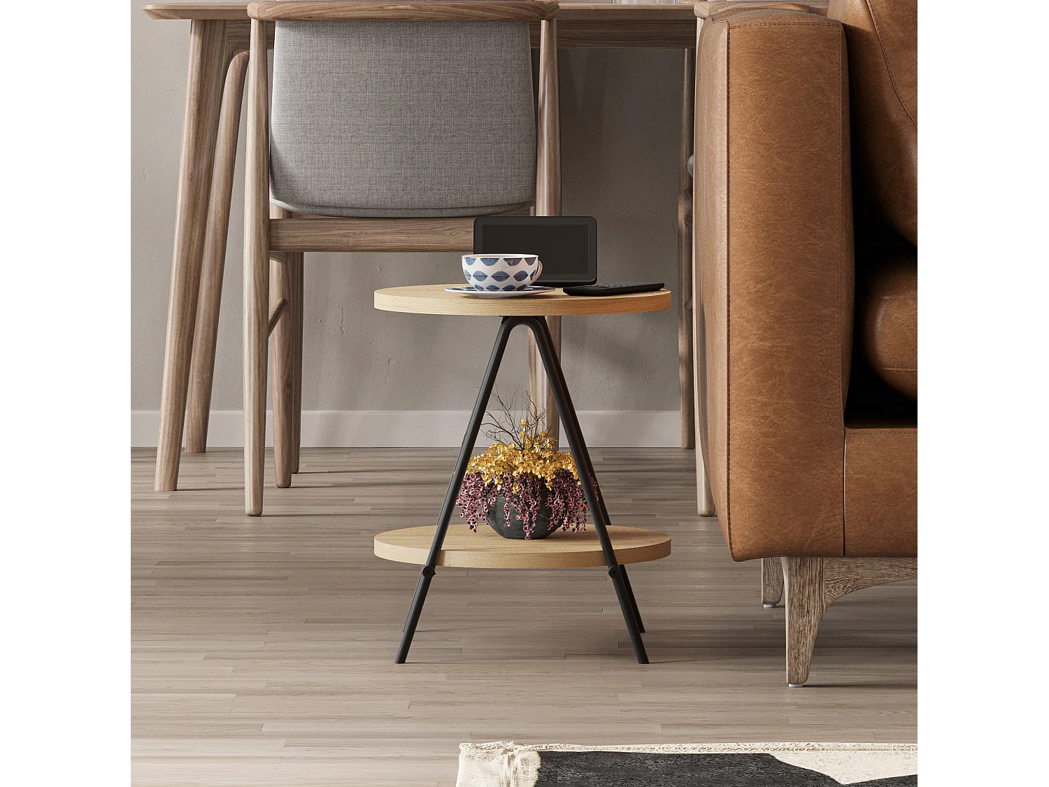 Decortie Chêne 35x35x42cm Table d'appoint Aggloméré, Métal Table basse Essel