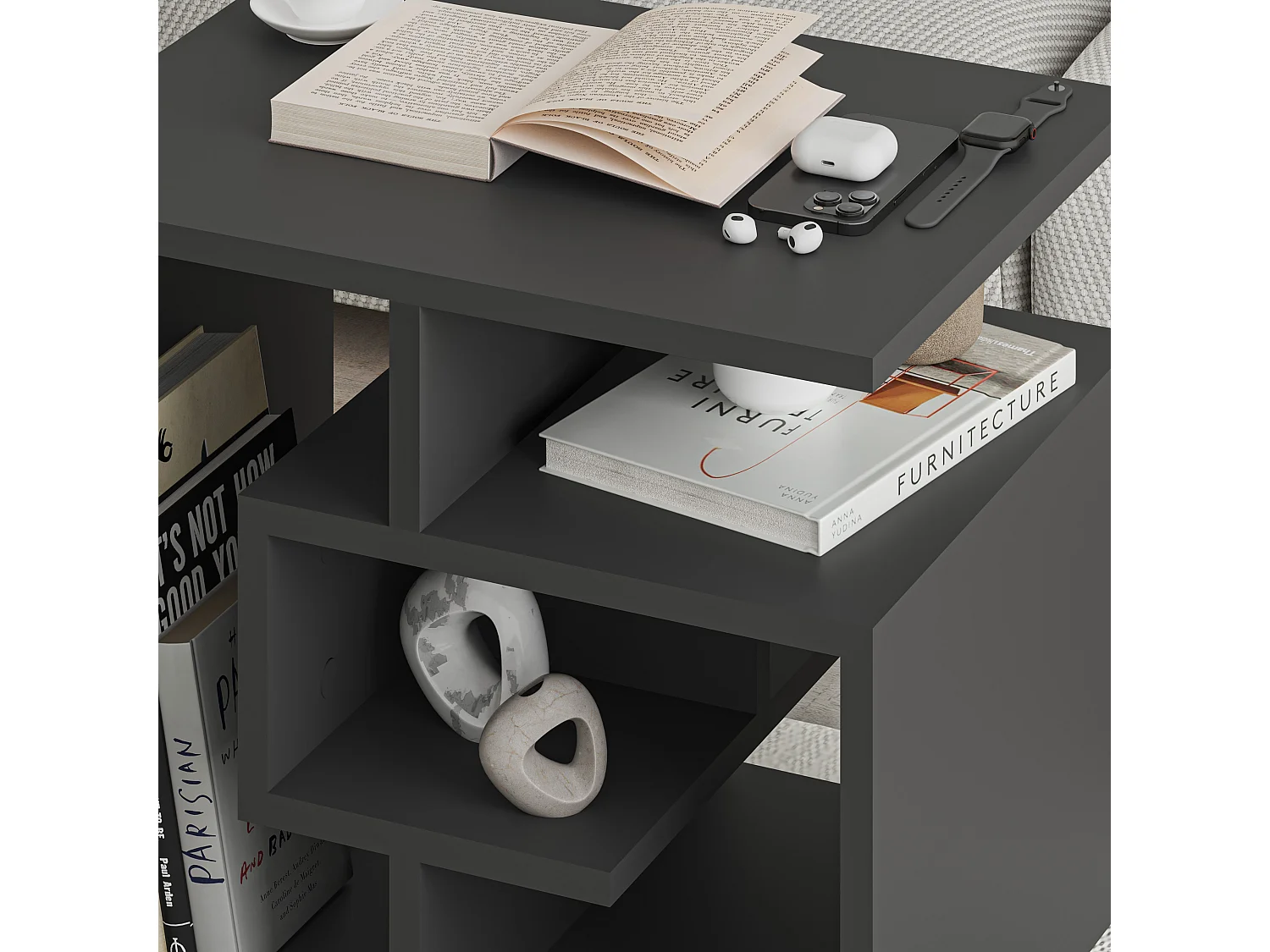 Salontafel LABIRENT- antracietgrijs, 54x45x40