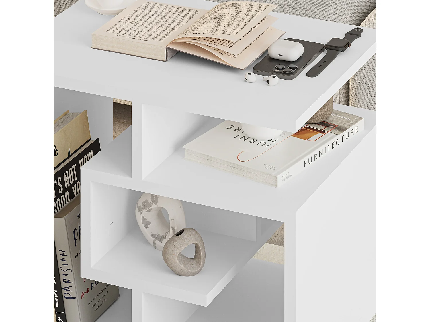 Tavolino LABIREN- bianco, 54x45x40