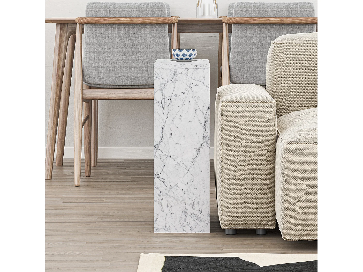 Decortie Effet Marbre Blanc 20x55x60cm Table d'appoint avec étagère en aggloméré Table d'appoint rectangulaire Simpi