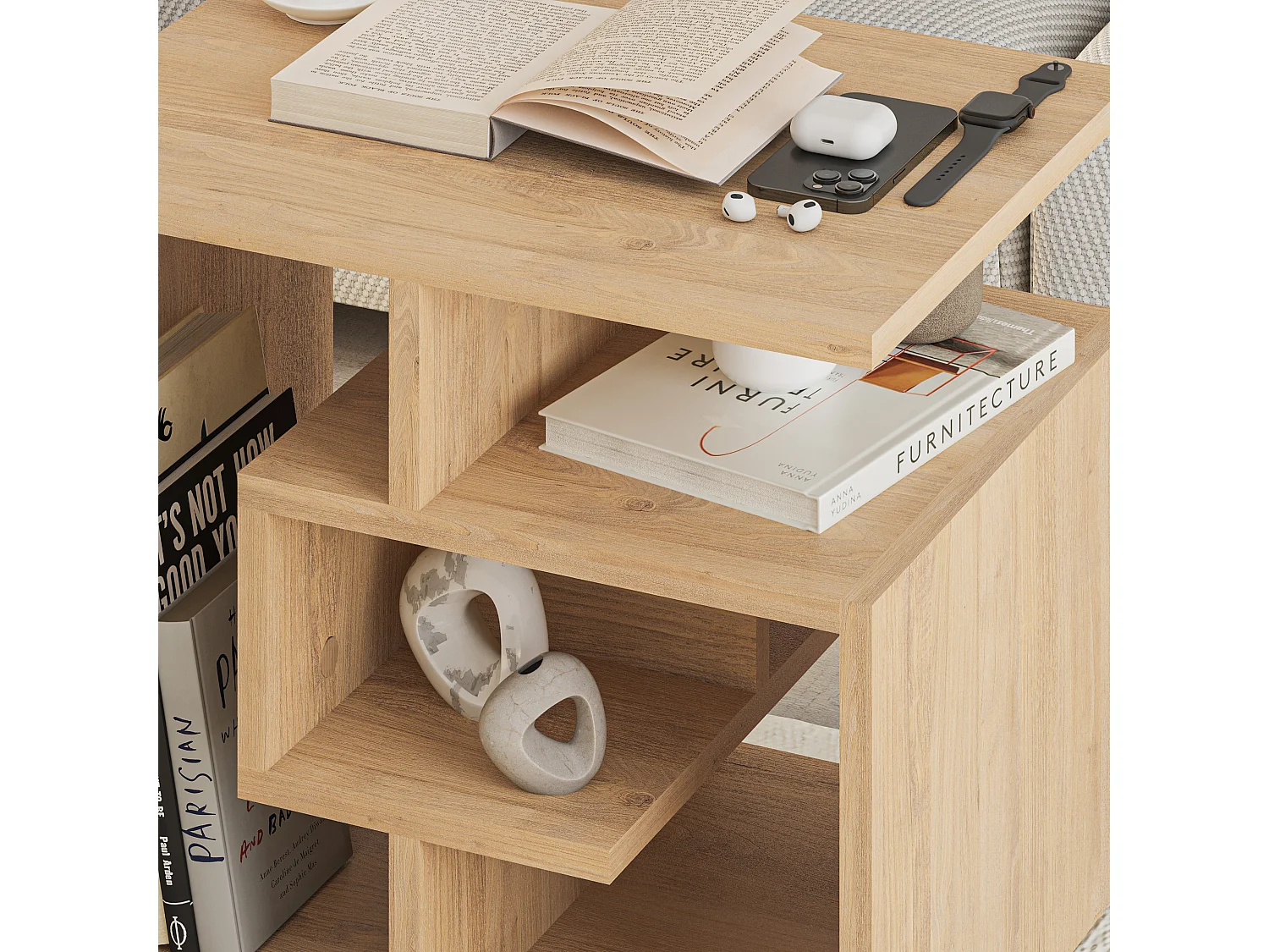 Kaffeetisch LABIRENT- Naturfarben hell, 54x45x40