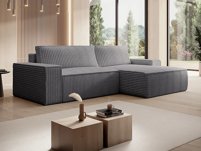 Divano letto angolo a destra in velluto a coste larghe Antracite - AMELIA