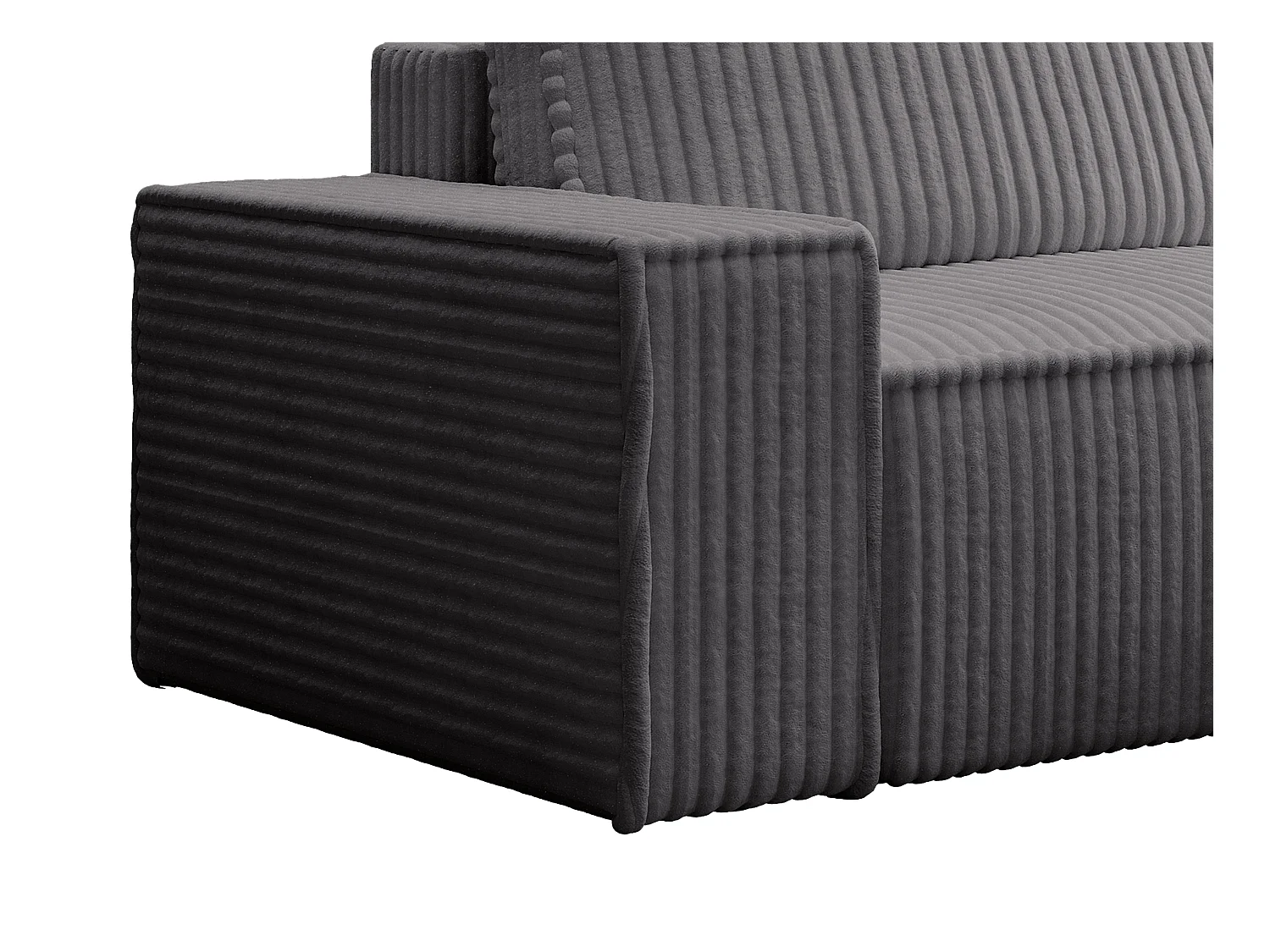 Canapé d'angle droit convertible en velours côtelé grosses côtes gris anthracite AMELIA