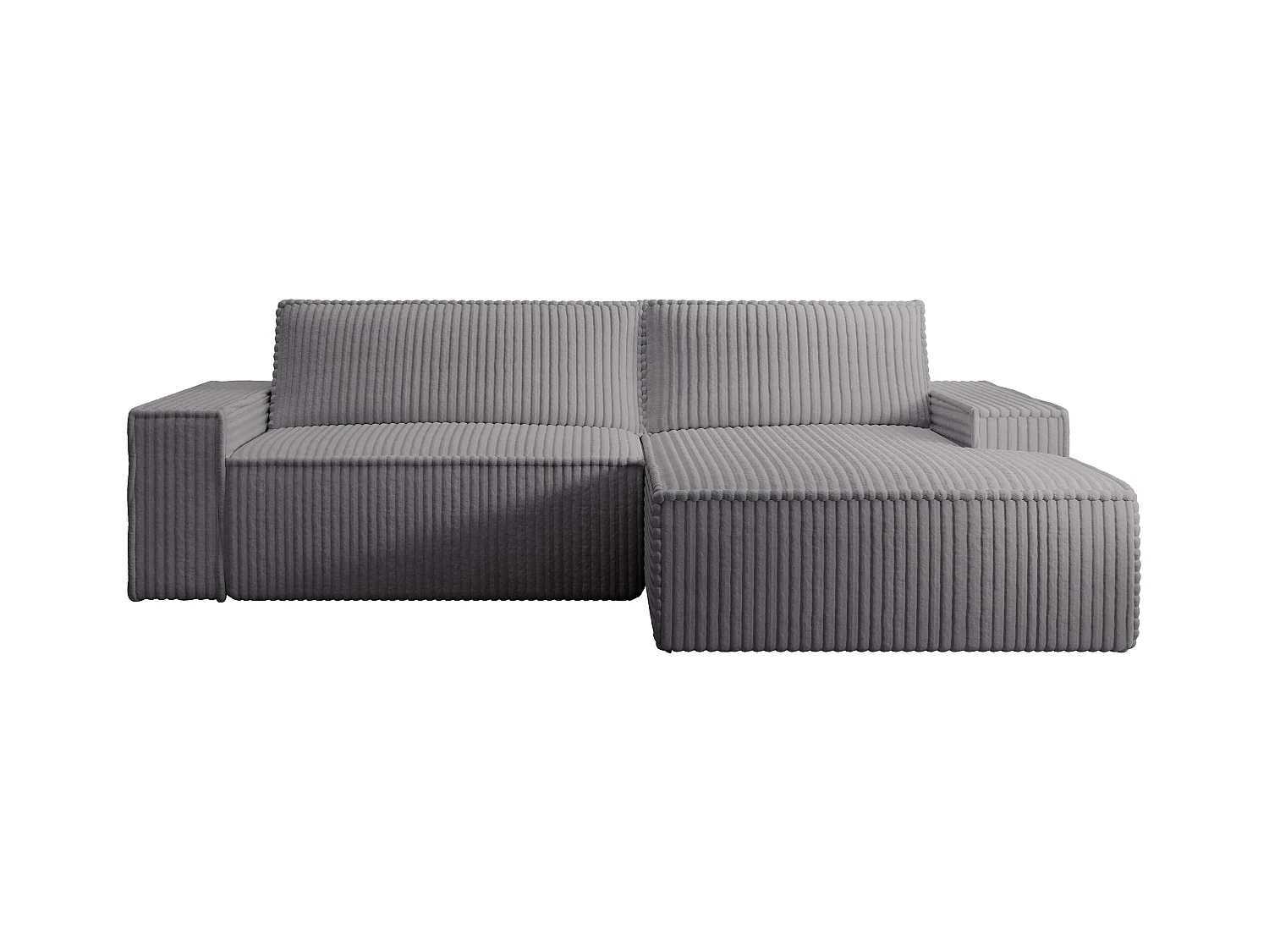 Canapé d'angle droit convertible en velours côtelé grosses côtes gris anthracite AMELIA