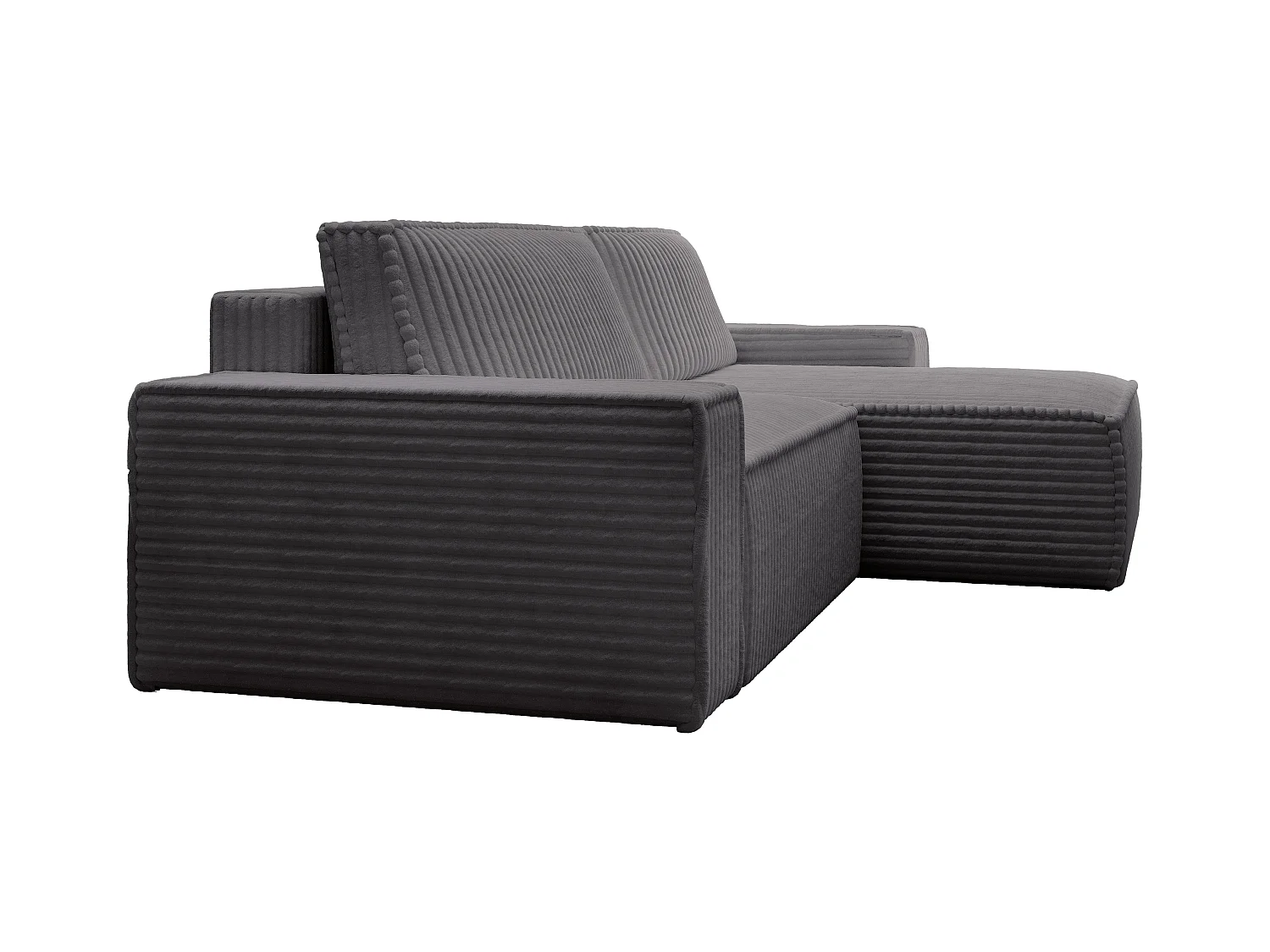 Canapé d'angle droit convertible en velours côtelé grosses côtes gris anthracite AMELIA