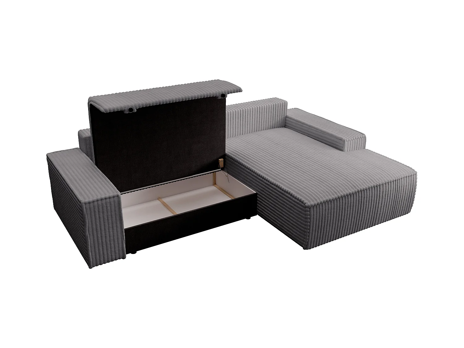 Canapé d'angle droit convertible en velours côtelé grosses côtes gris anthracite AMELIA