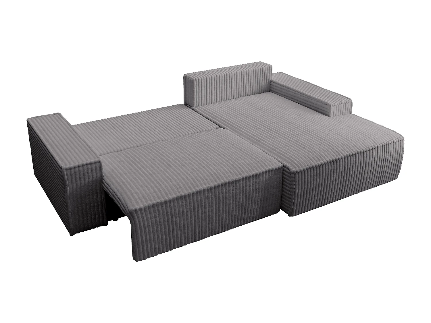 Canapé d'angle droit convertible en velours côtelé grosses côtes gris anthracite AMELIA