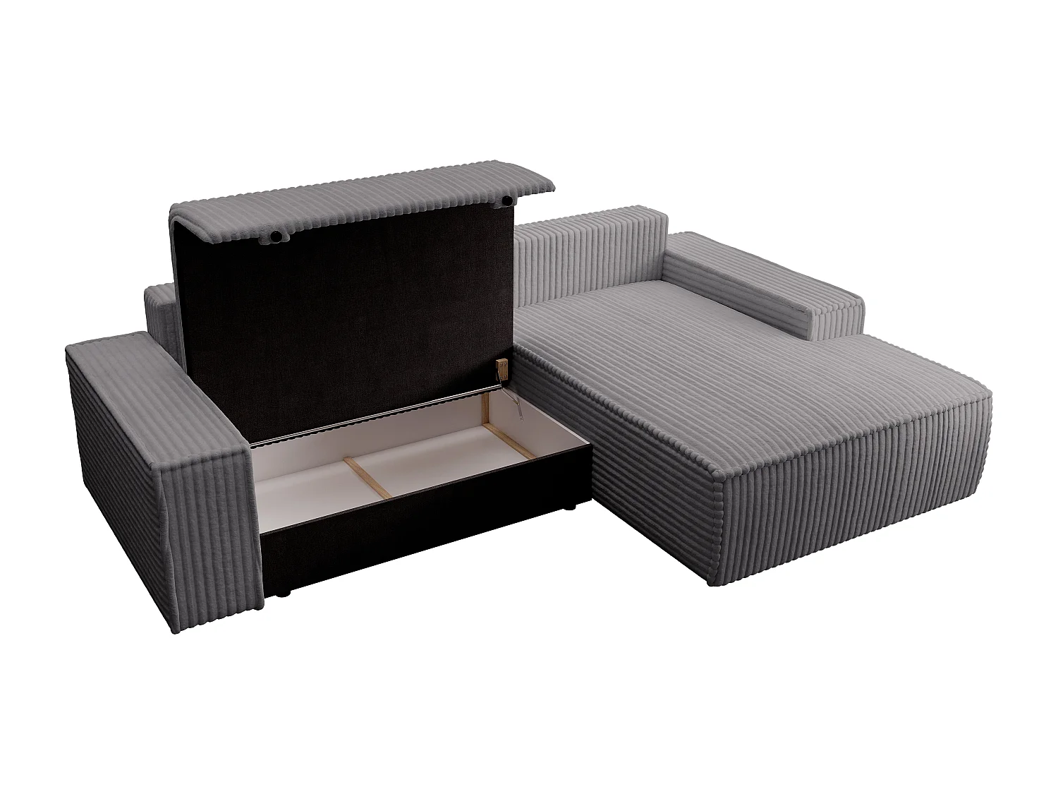 Canapé d'angle droit convertible en velours côtelé grosses côtes gris anthracite AMELIA