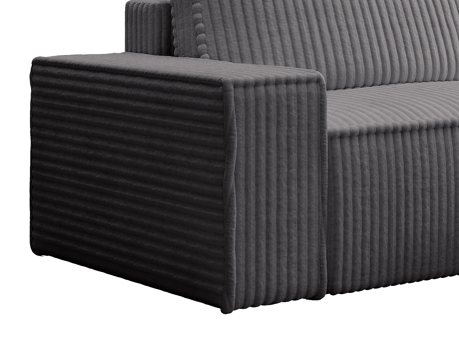 Canapé d'angle droit convertible en velours côtelé grosses côtes gris anthracite AMELIA