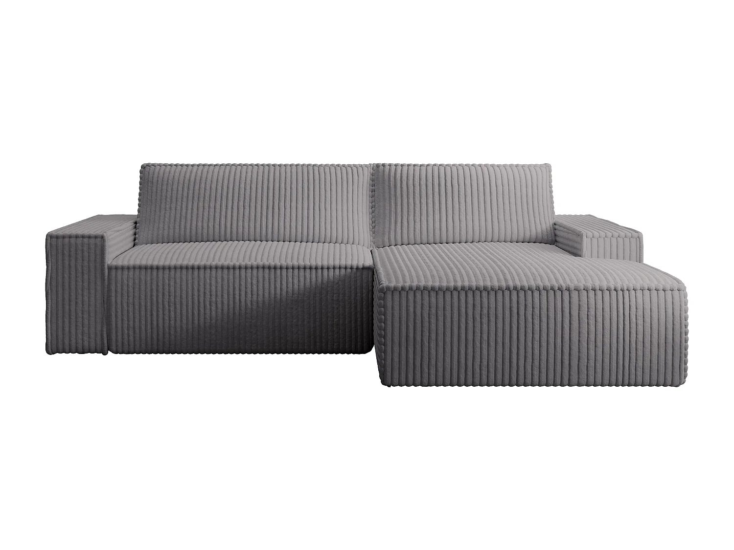 Canapé d'angle droit convertible en velours côtelé grosses côtes gris anthracite AMELIA