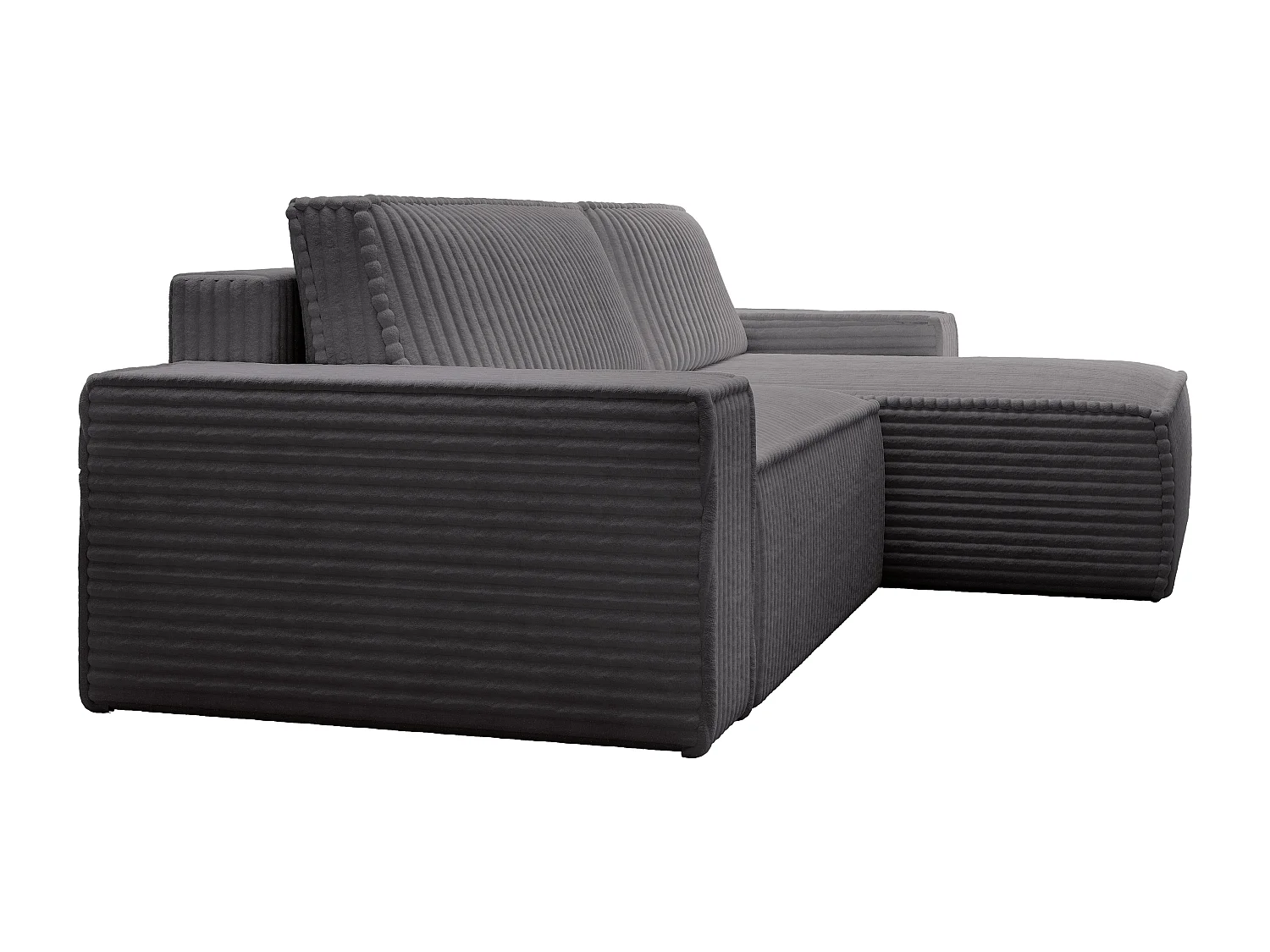 Canapé d'angle droit convertible en velours côtelé grosses côtes gris anthracite AMELIA