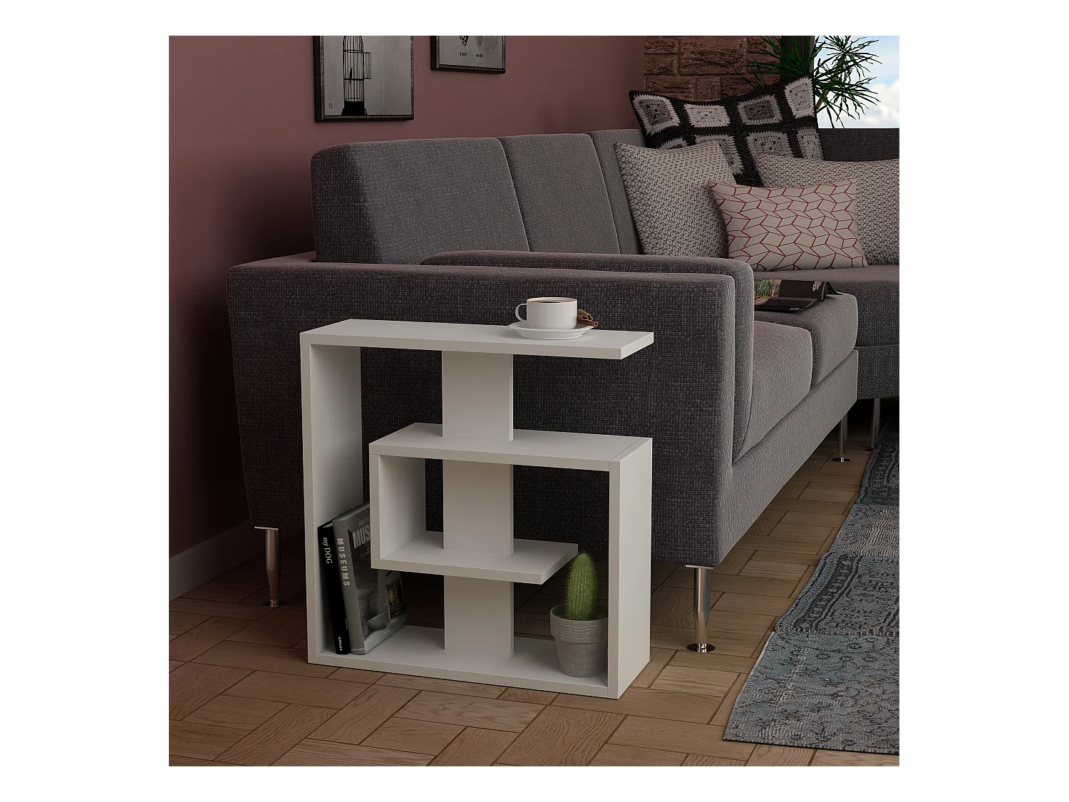 Decortie Blanc 20x55x57cm Table d'Appoint avec 3 Niveaux Panneau de Particules Table d'Appoint Saly