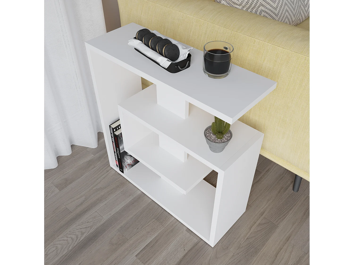 Decortie Blanc 20x55x57cm Table d'Appoint avec 3 Niveaux Panneau de Particules Table d'Appoint Saly