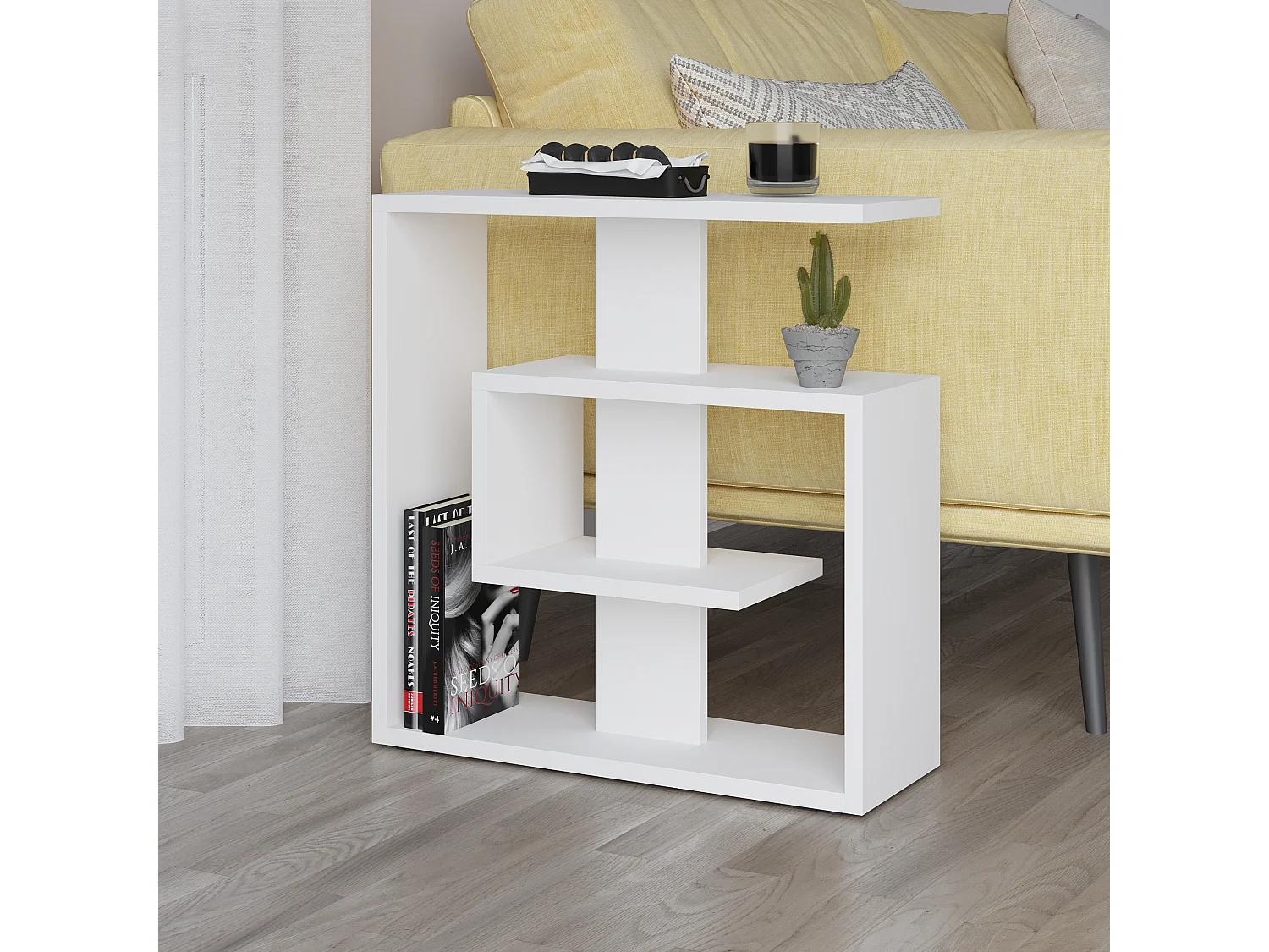 Decortie Blanc 20x55x57cm Table d'Appoint avec 3 Niveaux Panneau de Particules Table d'Appoint Saly