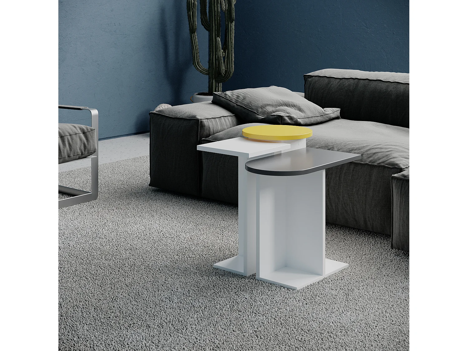 Beistelltisch MUND - Weiß-Anthrazit-Senf - 50 x 27 x 46 cm