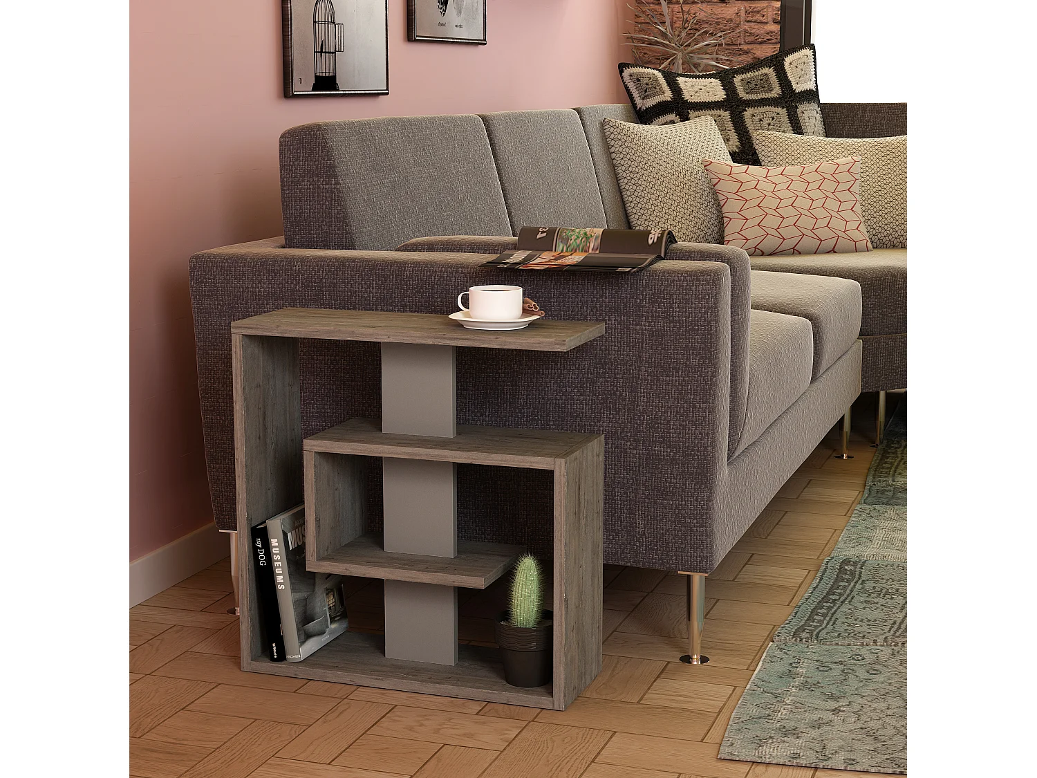 Decortie Café Foncé 20x55x57cm Table d'appoint à 3 niveaux en aggloméré Table d'appoint Saly