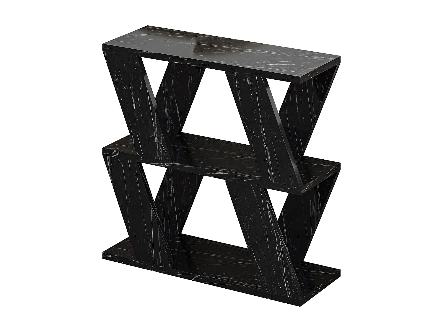 Decortie Effet Marbre Noir Mat 21.2x60x55.4cm Table d'appoint à 2 niveaux Panneau de particules Table d'appoint rectangulaire