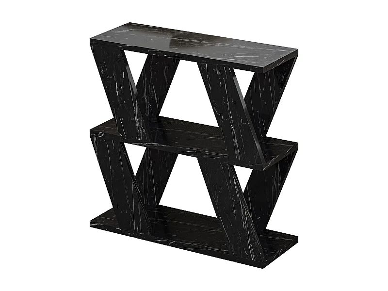 Decortie Effet Marbre Noir Mat 21.2x60x55.4cm Table d'appoint à 2 niveaux Panneau de particules Table d'appoint rectangulaire