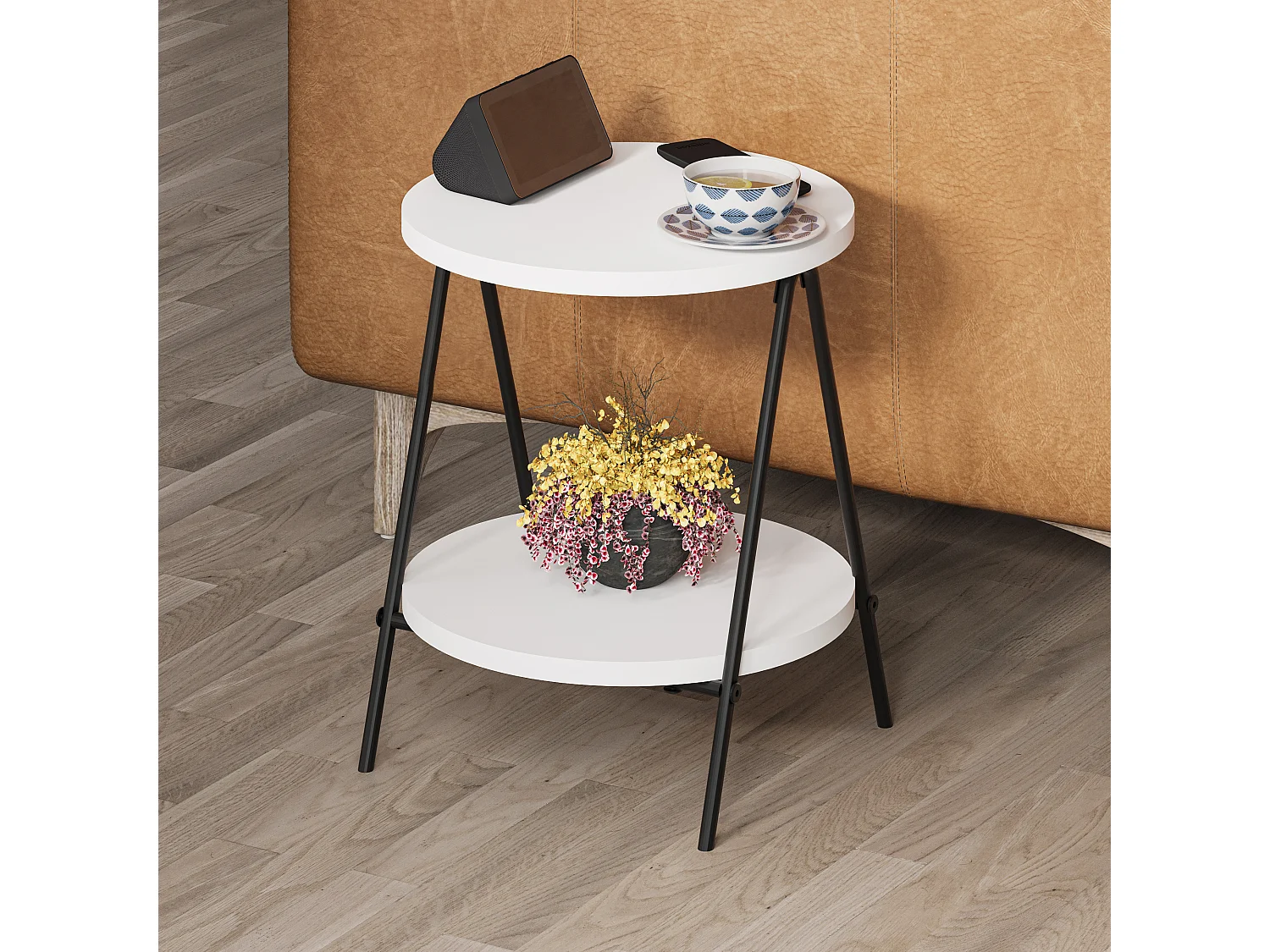 Decortie Blanc 35x35x42cm Table d'appoint Aggloméré, Métal Table d'appoint Essel