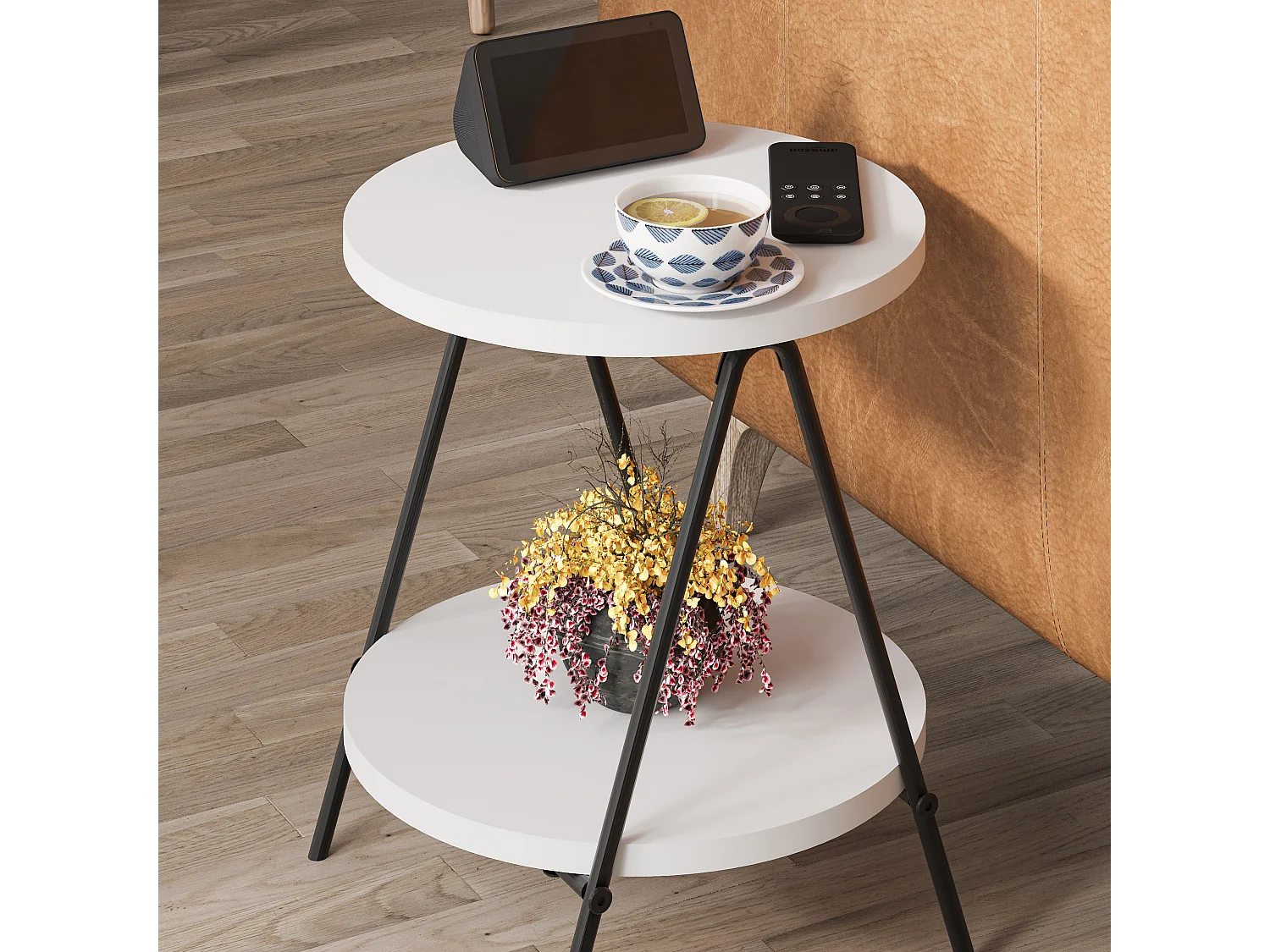 Decortie Blanc 35x35x42cm Table d'appoint Aggloméré, Métal Table d'appoint Essel