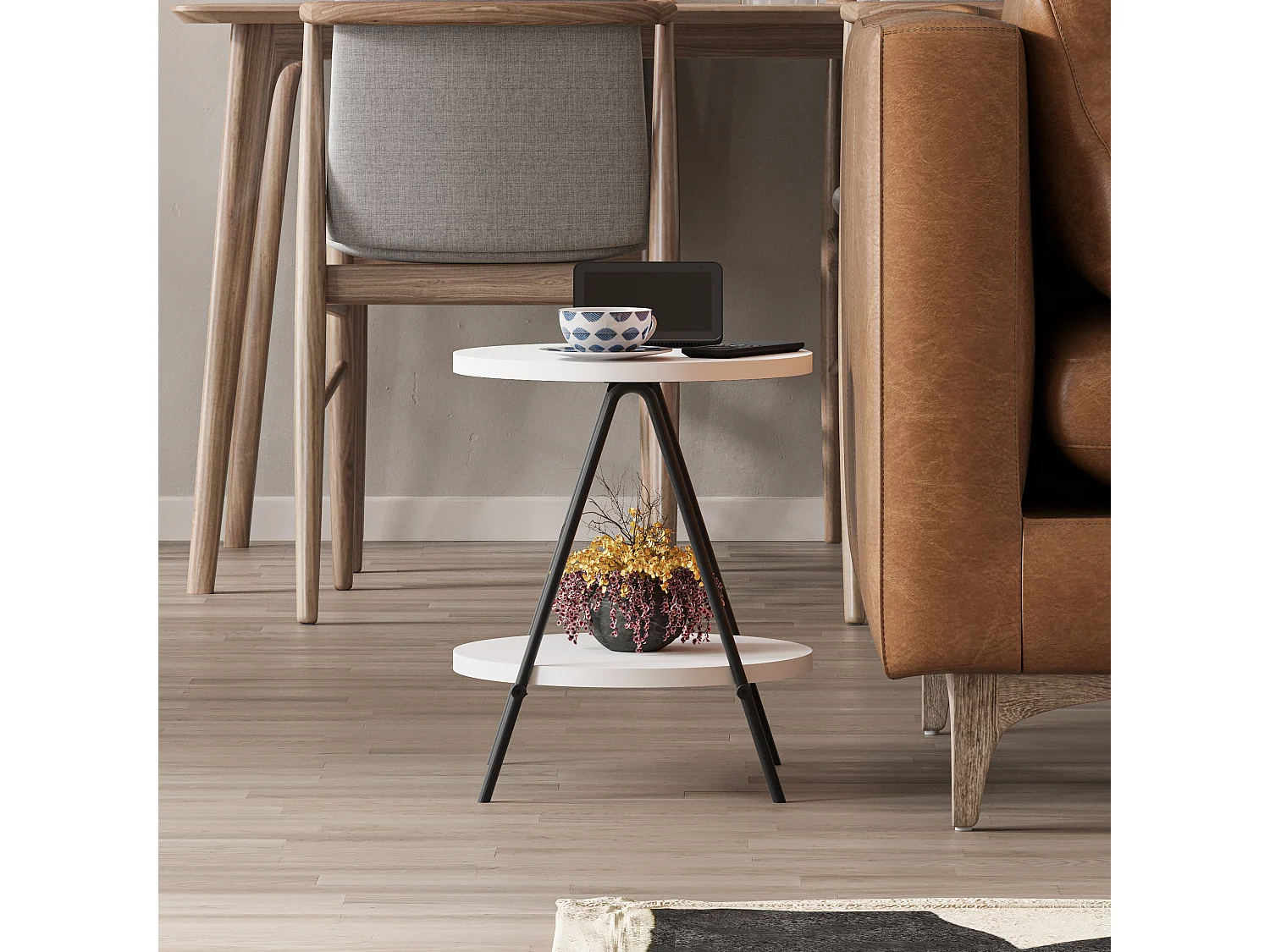 Decortie Blanc 35x35x42cm Table d'appoint Aggloméré, Métal Table d'appoint Essel